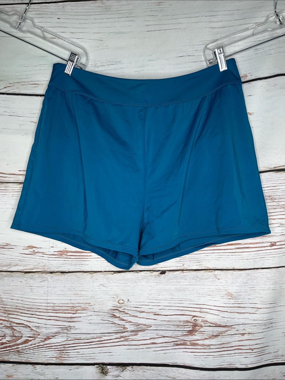 Denim & Co. Beach Size 16 Teal Blue Bathing Suit Swim Shorts w/ Inner Panty